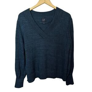 GAP Preppy V Neck Tunic Sweater 100% Cotton Blue Women's Medium Ribbed Heavy